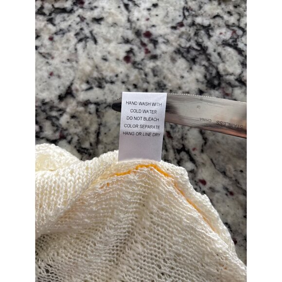 Bibi Sweater Size Large Striped Crewneck Long Sleeve Pullover Yellow White Cozy - Picture 5 of 7